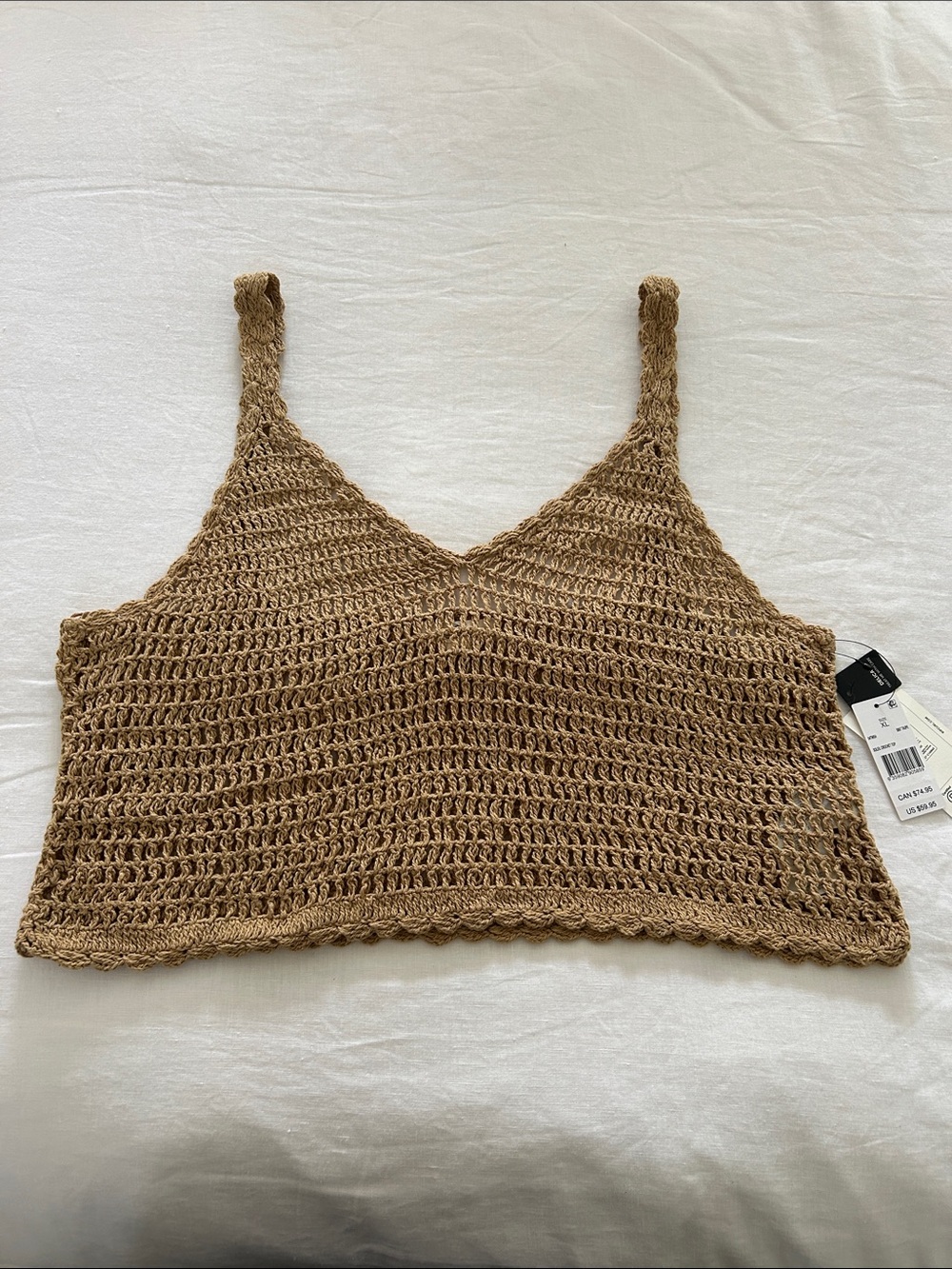 Rip Curl Open Knit Crochet Tank in Beige-Tan
